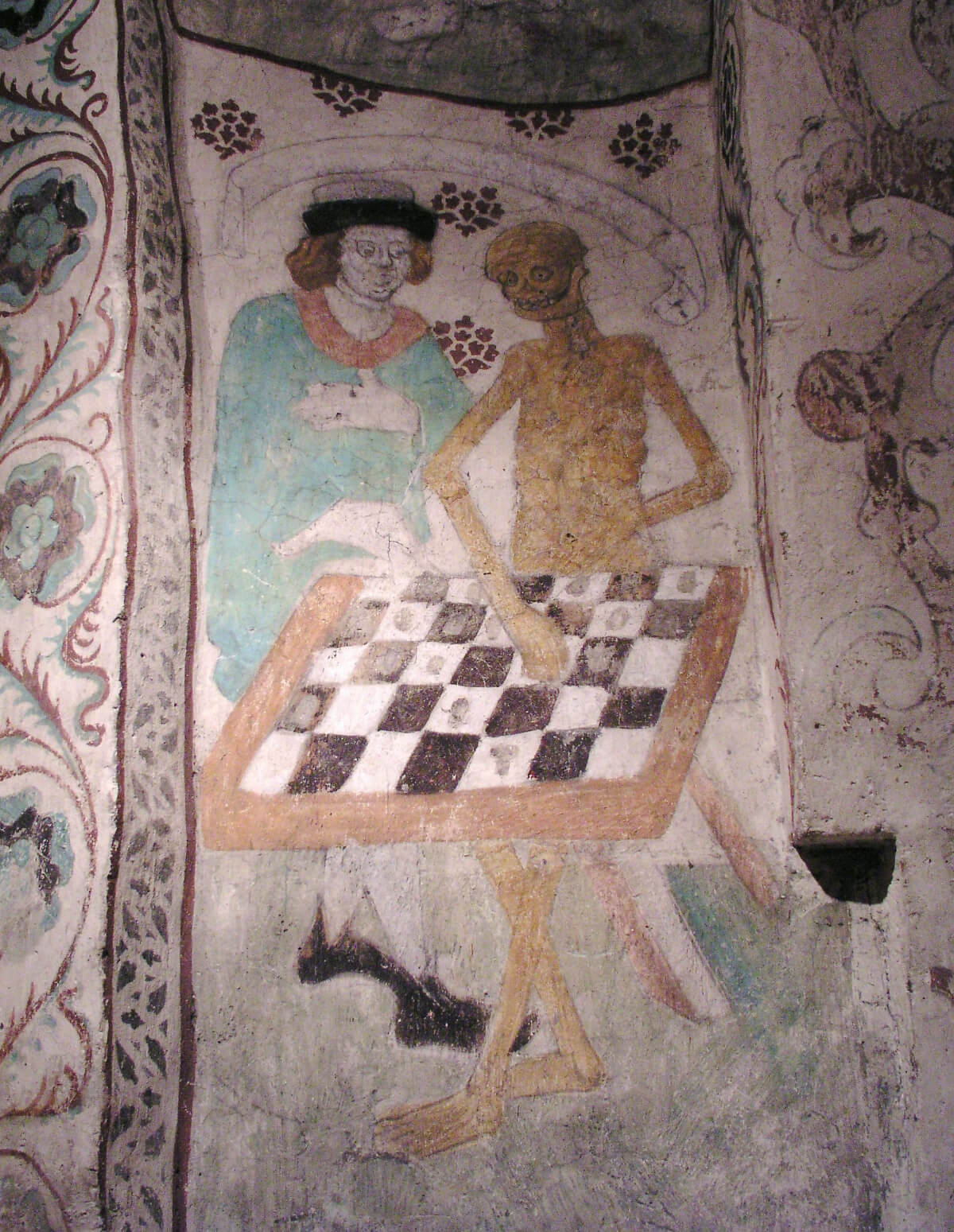 Fresque murale : La Mort jouant aux échecs par Albertus Pictor (1440-1507). Église de Täby, diocèse de Stockholm. Photo de Håkan Svensson.
